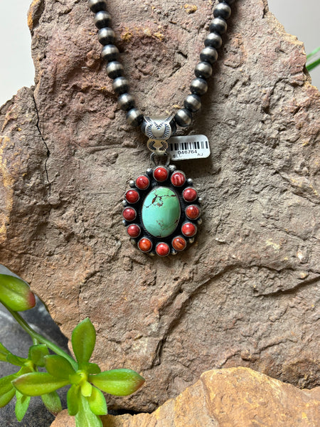 SLL Oval Turquoise & Red Spiny Pendant