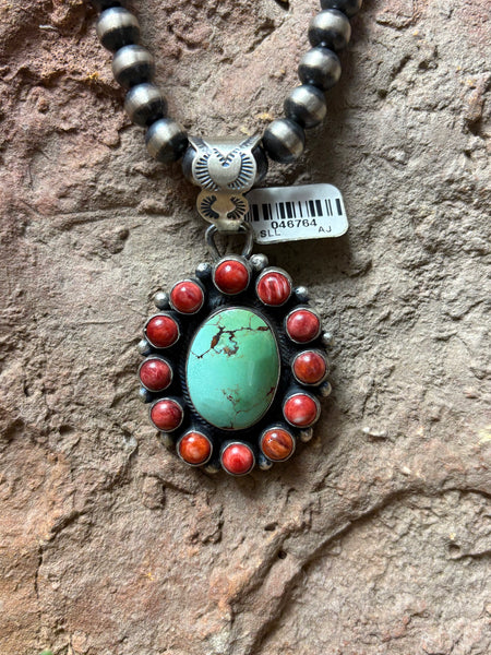 SLL Oval Turquoise & Red Spiny Pendant