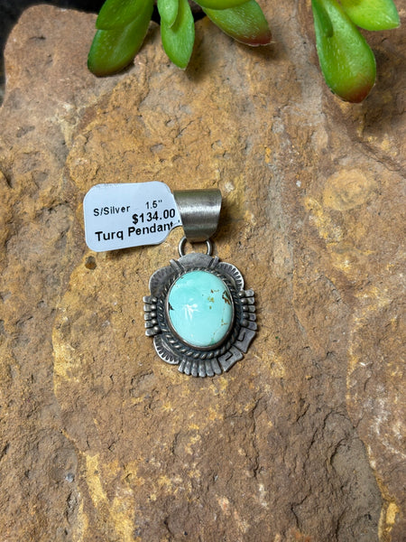 Turquoise Pendant with Silver Detail