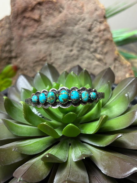 Multi Turquoise Stone Stamped Cuff