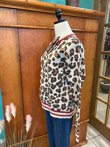 Leopard Jacquard Crew Neck Sweater