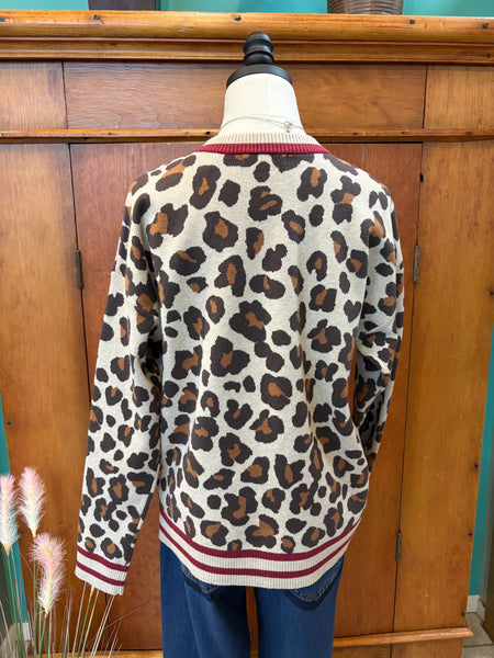Leopard Jacquard Crew Neck Sweater