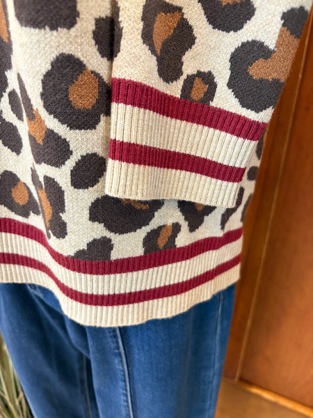 Leopard Jacquard Crew Neck Sweater