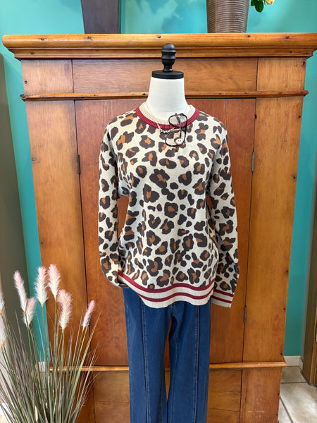 Leopard Jacquard Crew Neck Sweater