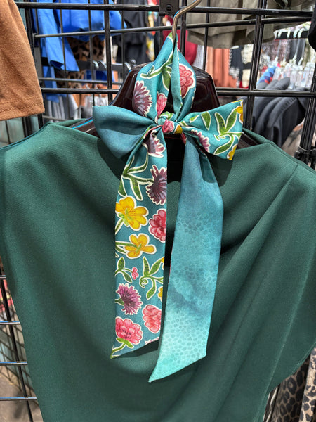 Teal Tapestry Silk Twilly
