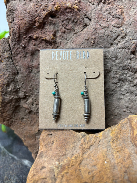 Turquoise and Barrel Peyote Bird Earrings