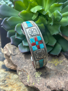 Turquoise/Spiny Oyster Inlay Cuff Bracelet