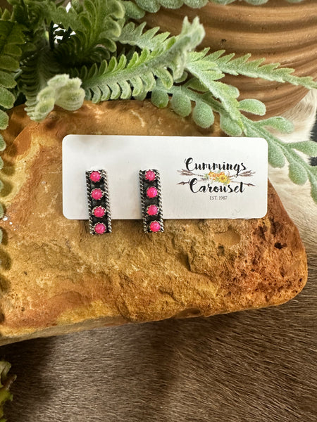 ALZ 4 Stone Pink Bar Earrings