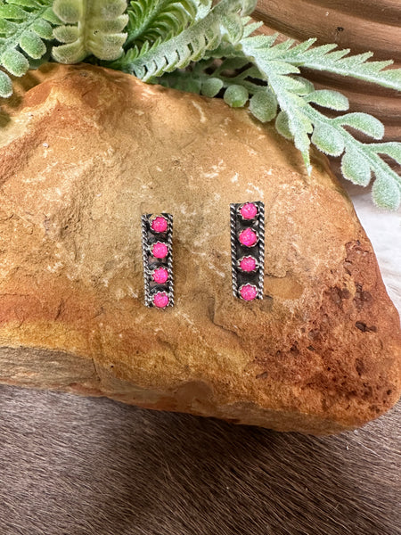 ALZ 4 Stone Pink Bar Earrings