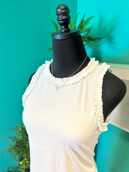 Ribbed Tank With Ruffle Trim
