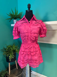 Eyelet Puff Sleeve Romper