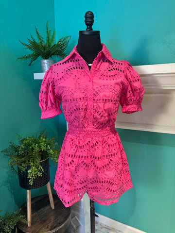 Eyelet Puff Sleeve Romper