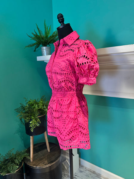 Eyelet Puff Sleeve Romper