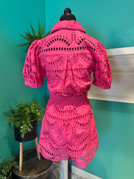 Eyelet Puff Sleeve Romper