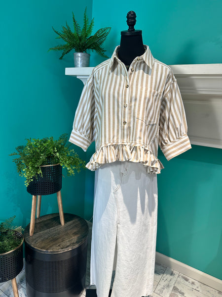 Ruffle Hem Stripe Top
