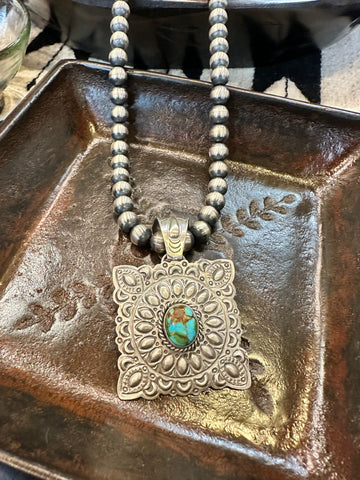 ALZ Stamped Pendant with Turquoise