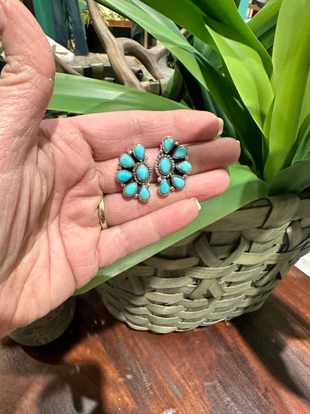 Turquoise Half Cluster post Earring