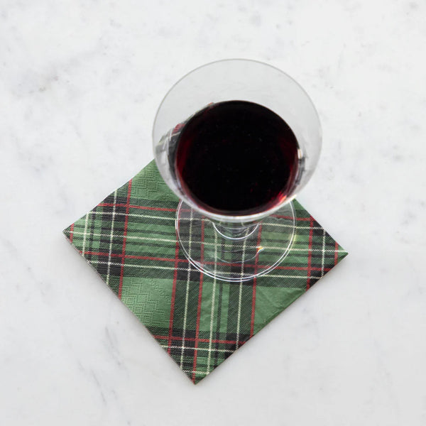 Hester & Cook Green Plaid Cocktail Napkin