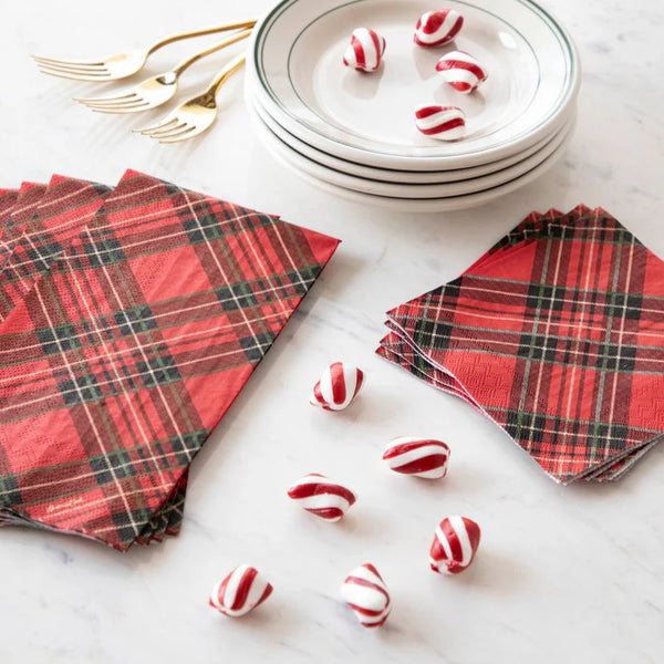 Hester & Cook Red Plaid Cocktail Napkin