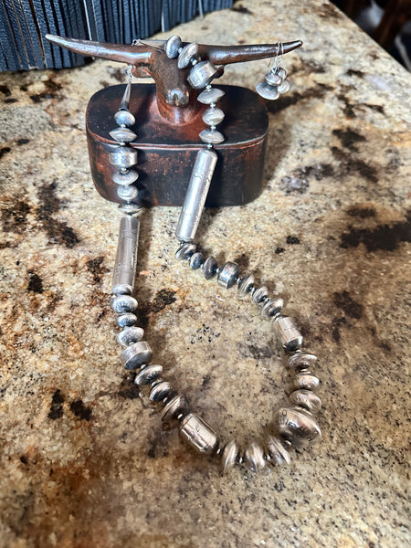 Handmade Barrel Navajo Pearl 2pc Set Necklace/Earring