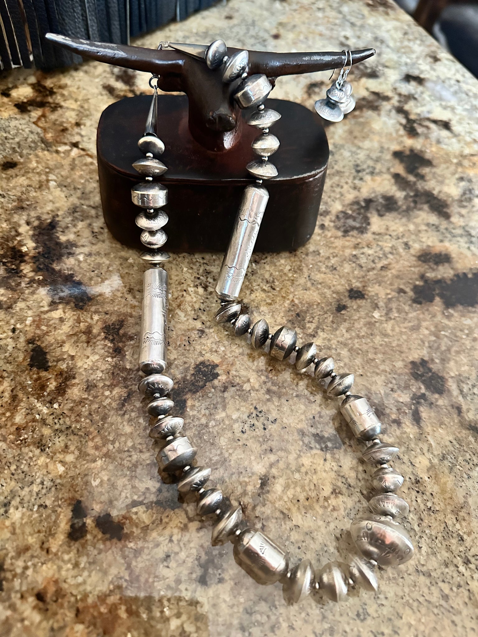 Handmade Barrel Navajo Pearl 2pc Set Necklace/Earring