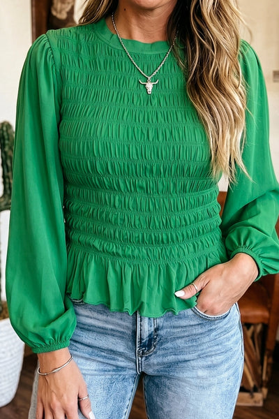 Smocked Long Sleeve Ruffle Top