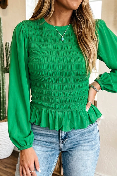 Smocked Long Sleeve Ruffle Top