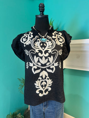 Flutter Sleeve Embroidered Top