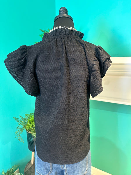 Flutter Sleeve Embroidered Top