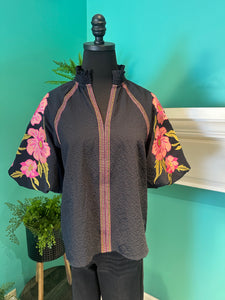 Embroidered Puff Sleeve Top
