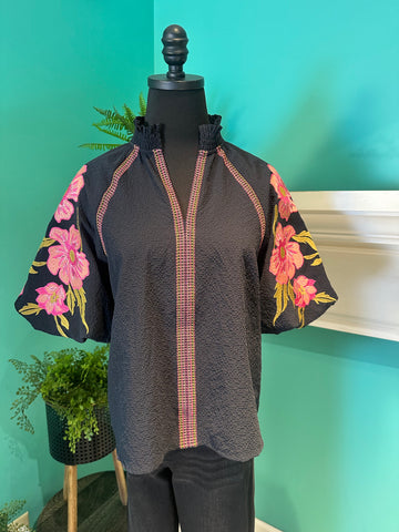 Embroidered Puff Sleeve Top