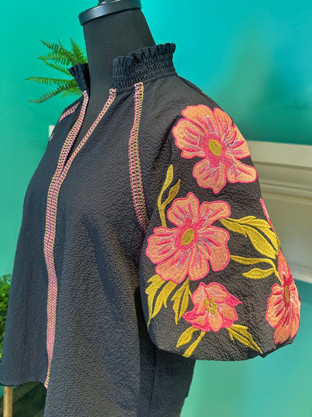 Embroidered Puff Sleeve Top