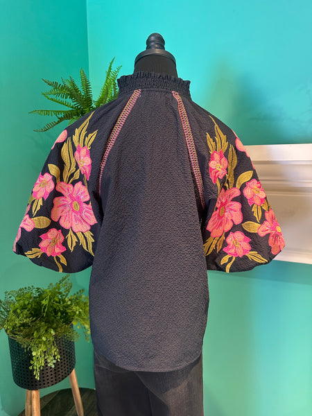 Embroidered Puff Sleeve Top