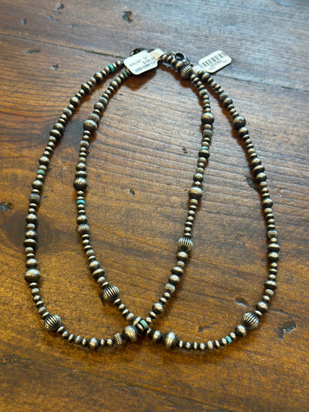 4mm - 8mm Varied Navajo Pearl with Turq Necklace