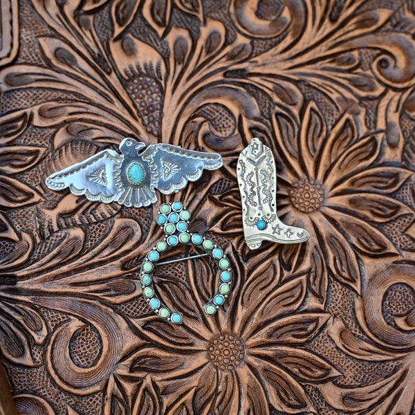 PBD Cowboy Boot Pin w/Turquoise Stone