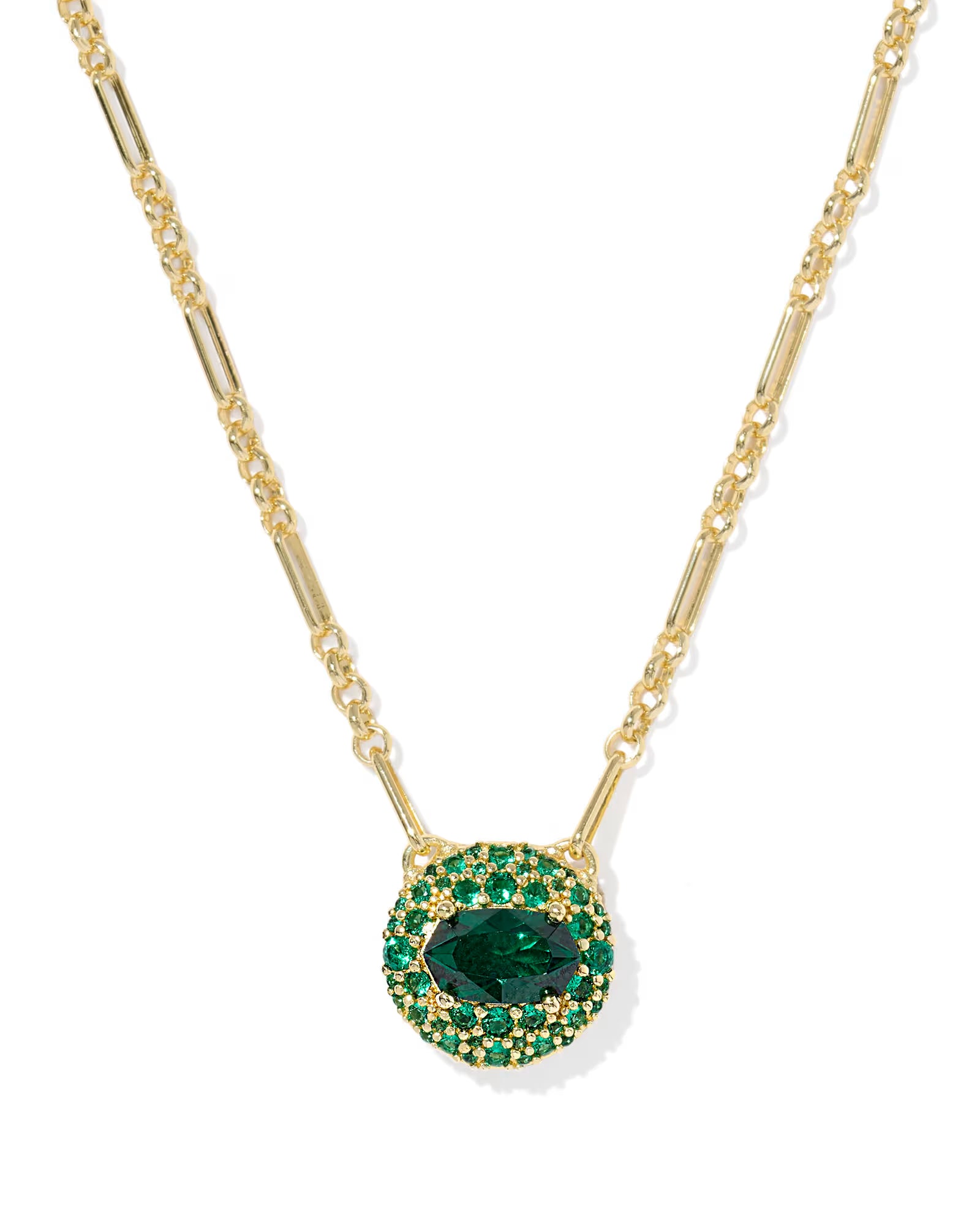 Kendra Scott Bella Gold Short Pendant Necklace in Dark Green Crystal