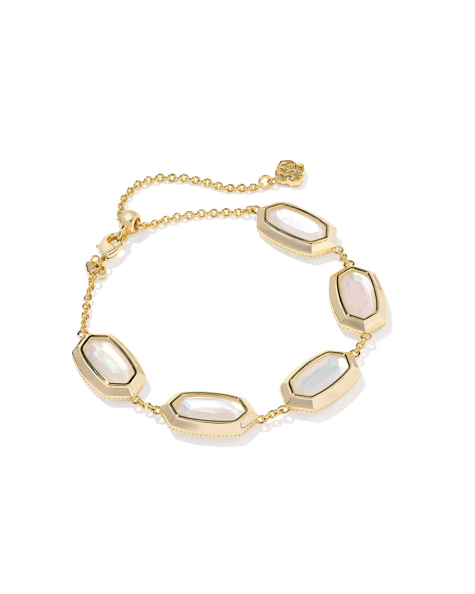 Kendra Scott Elaina Bezel Gold Delicate Chain Bracelet in Ivory Mother Of Pearl