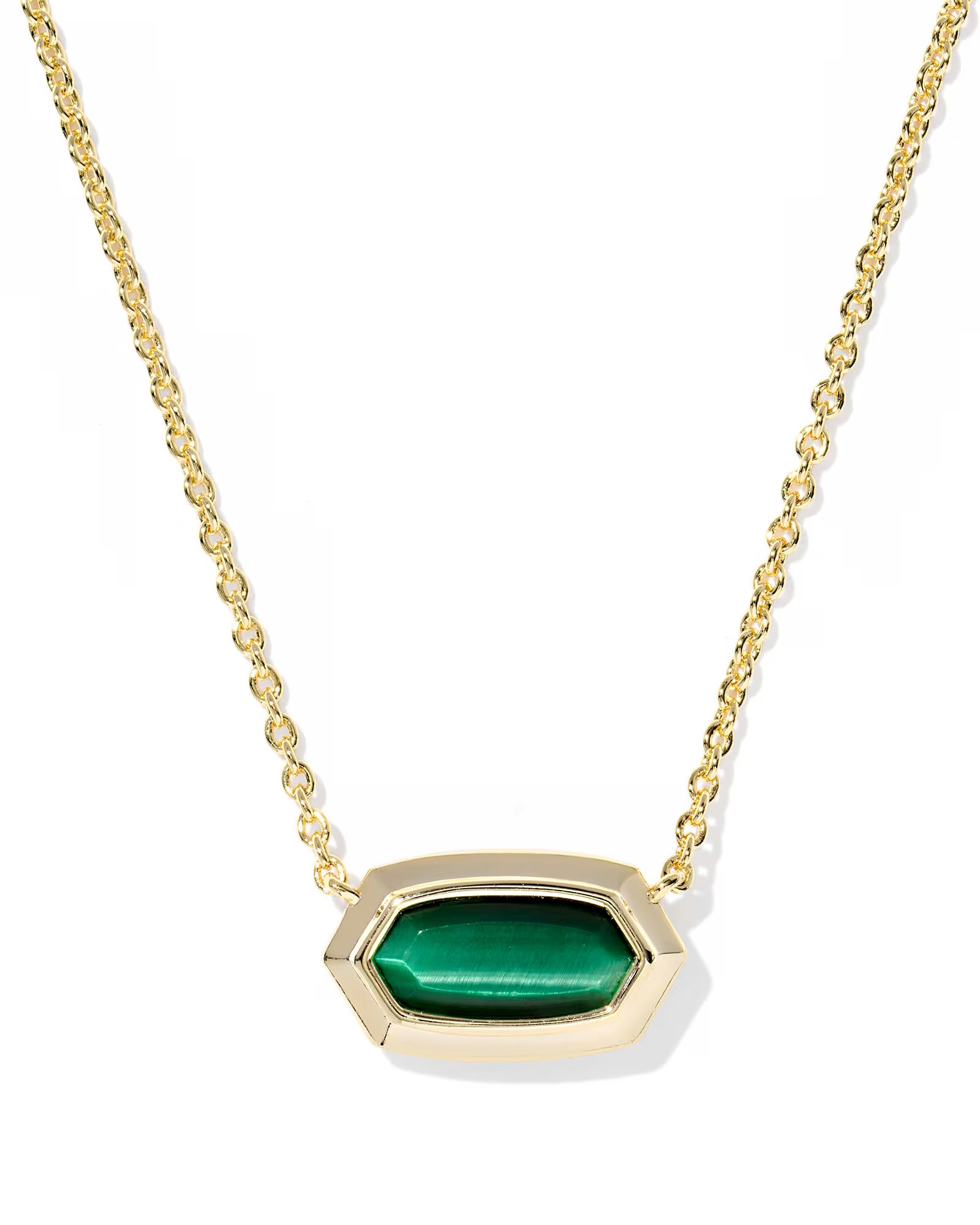 Kendra Scott Elisa Bezel Gold Short Pendant Necklace in Green Tigers Eye