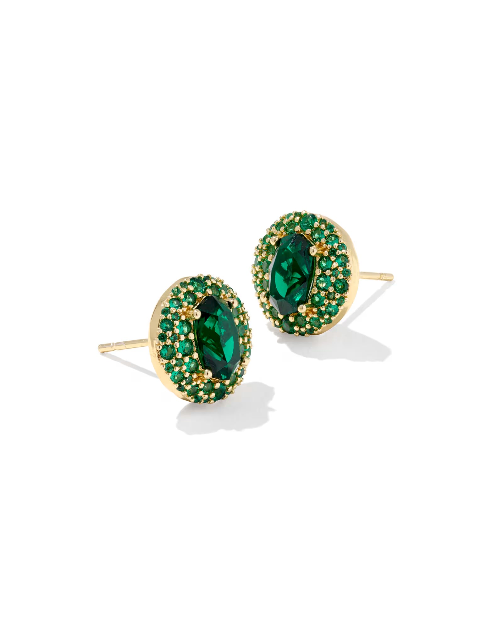 Kendra Scott Bella Gold Stud Earrings in Dark Green Crystal