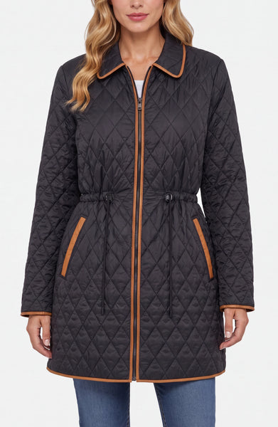 Raglan Quilted Coat W/ Cinched Waist