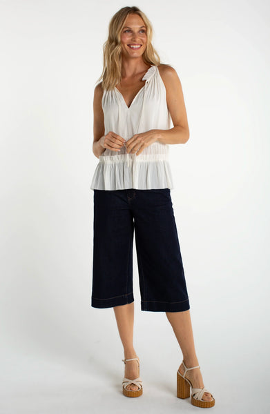 Liverpool Sleeveless Woven Top W/Ruffles