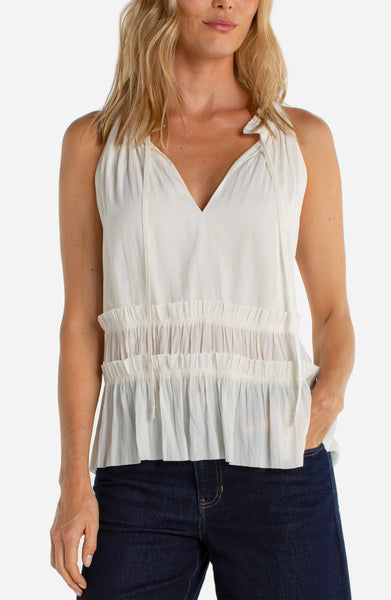 Liverpool Sleeveless Woven Top W/Ruffles