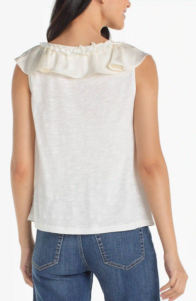 Liverpool Ruffle Front Sleeveless Woven Top