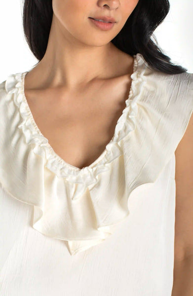Liverpool Ruffle Front Sleeveless Woven Top