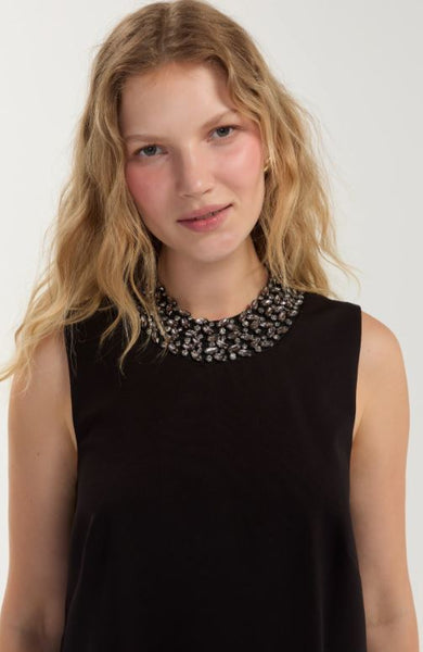 Sleeveless Dress with Embellished Collar