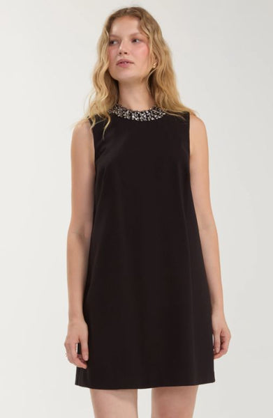 Sleeveless Dress with Embellished Collar