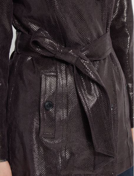Mavis Foil Vegan Suede Belted Trench Coat