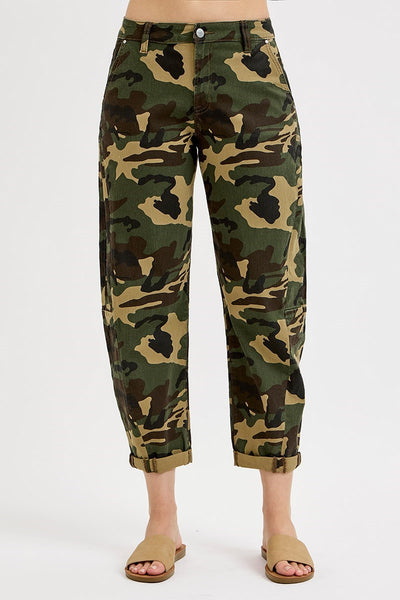 Risen Camo High Rise Barrel Jean