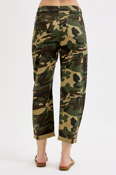 Risen Camo High Rise Barrel Jean