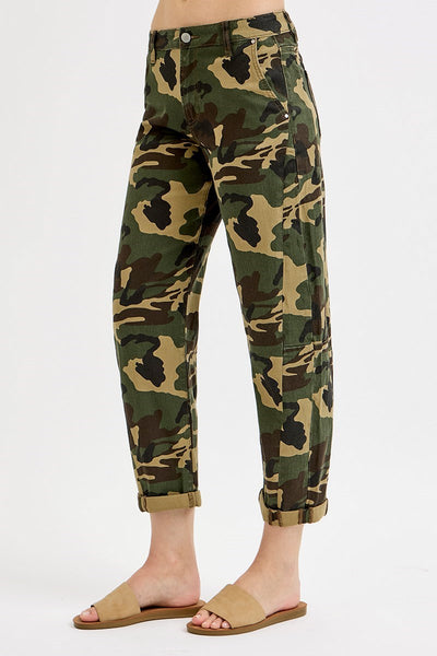 Risen Camo High Rise Barrel Jean